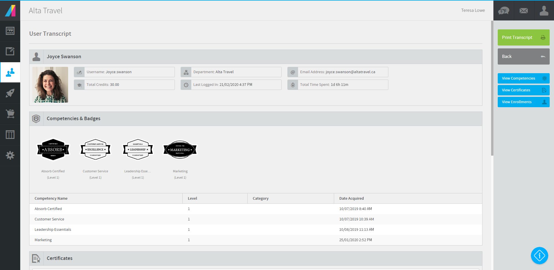 Absorb LMS screenshot & Video