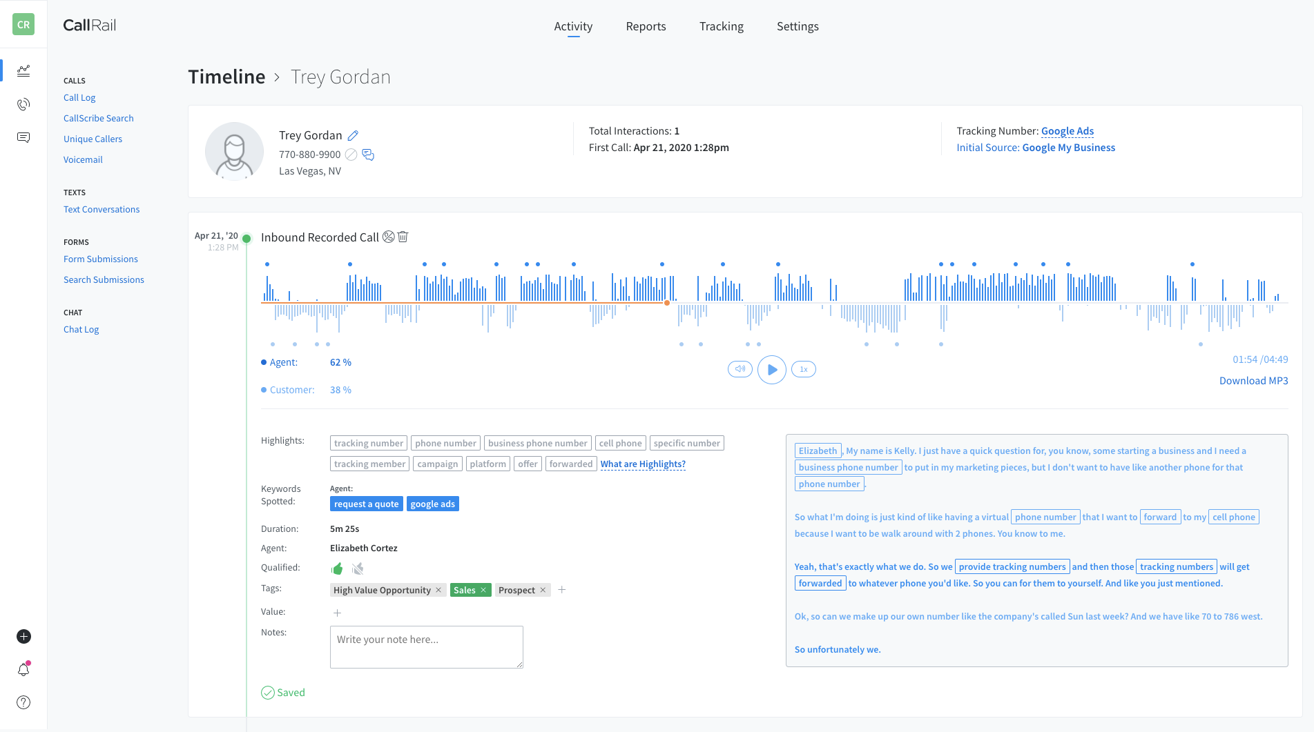 CallRail screenshot & Video