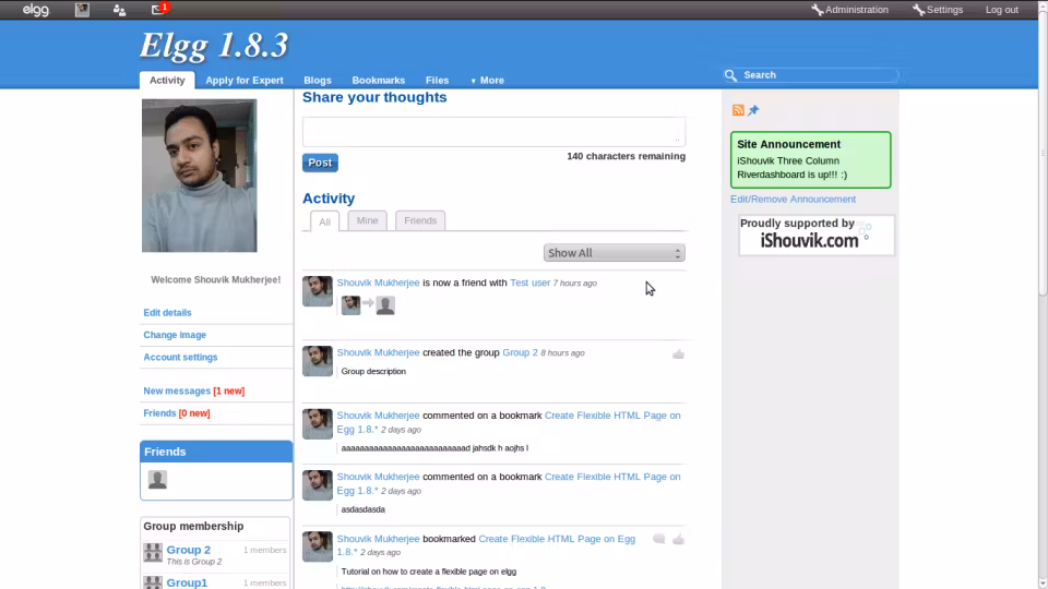 Elgg screenshot & Video