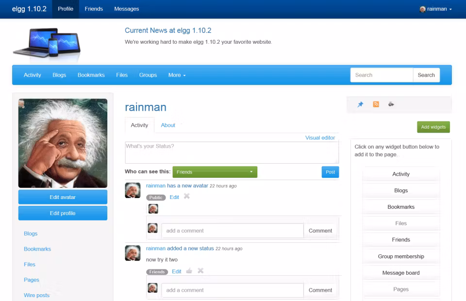 Elgg screenshot & Video
