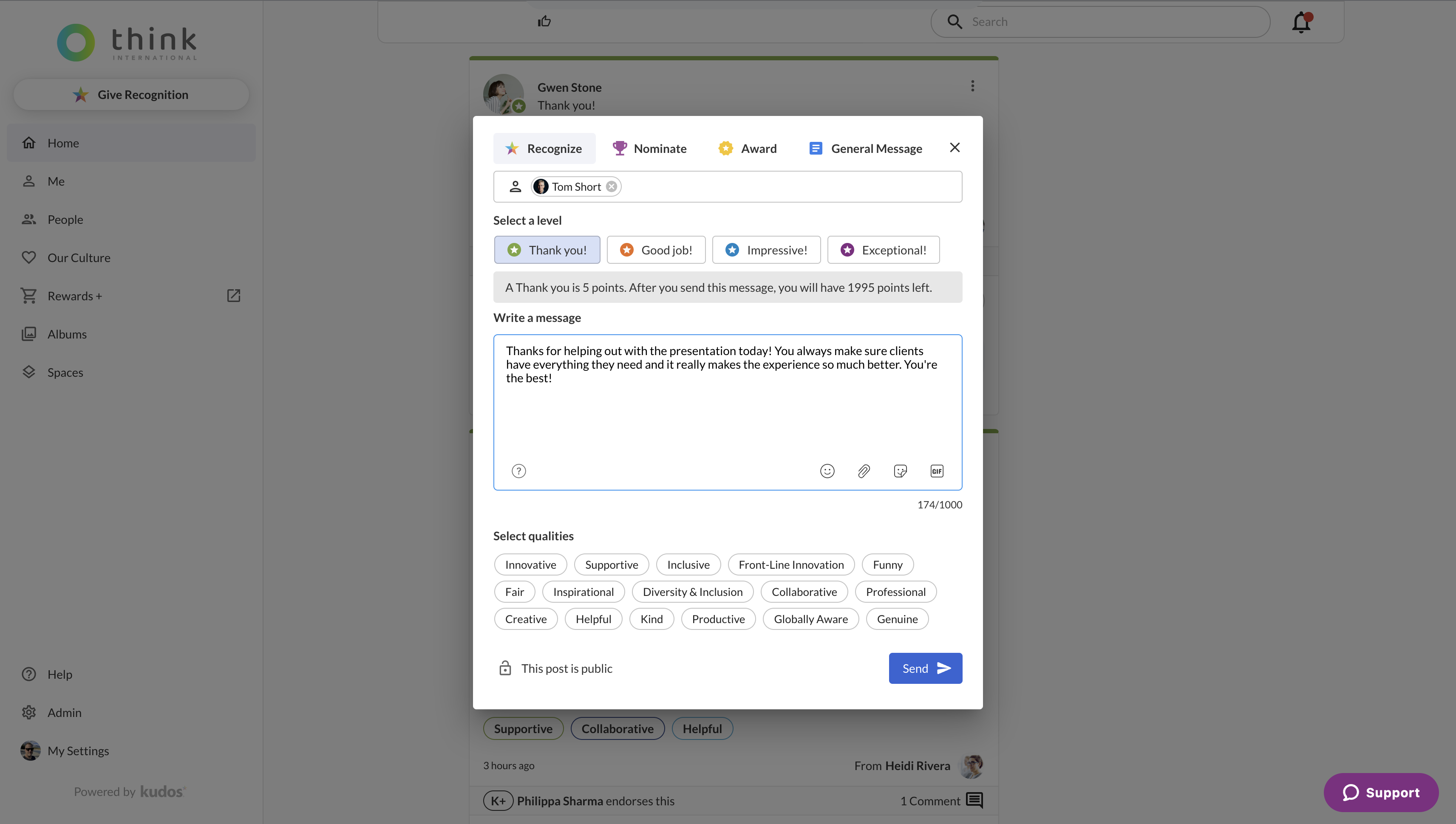 Kudos screenshot & Video