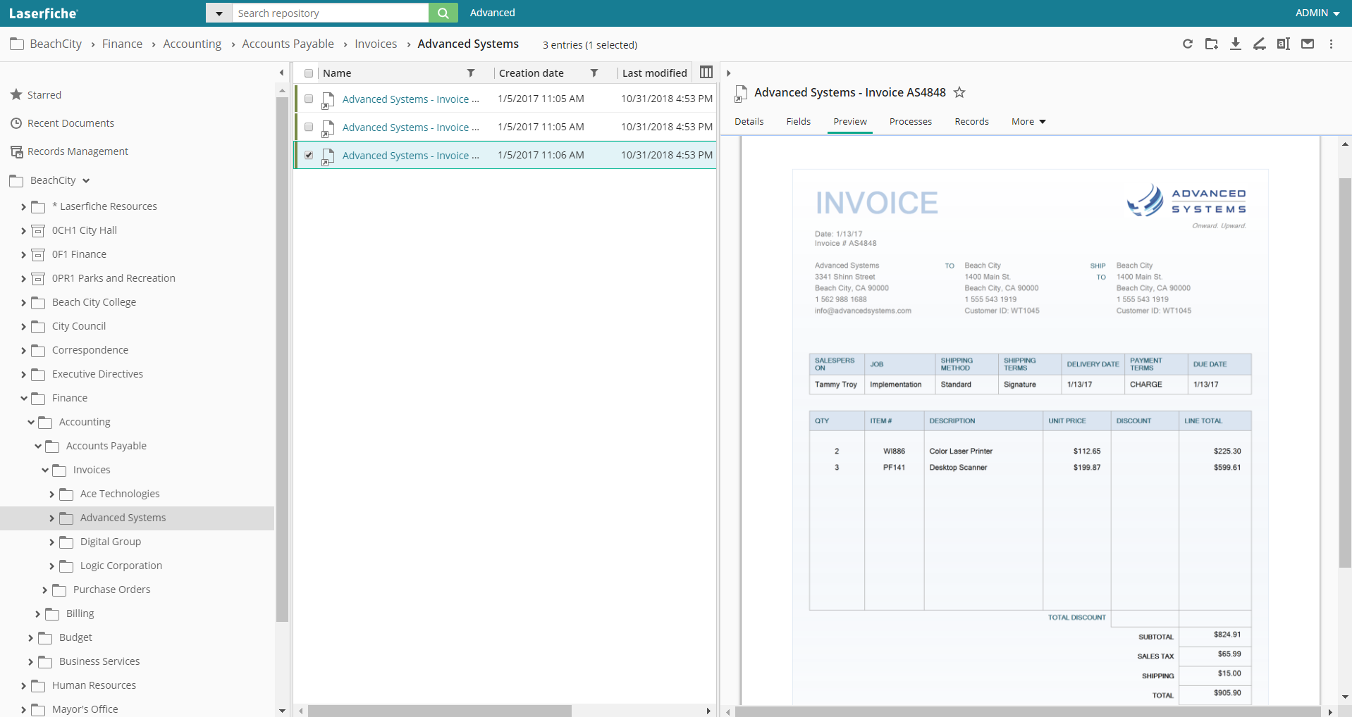 Laserfiche screenshot & Video