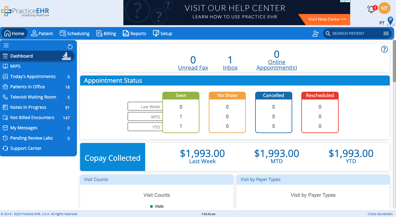 Practice EHR screenshot & Video