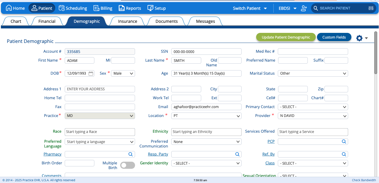 Practice EHR screenshot & Video