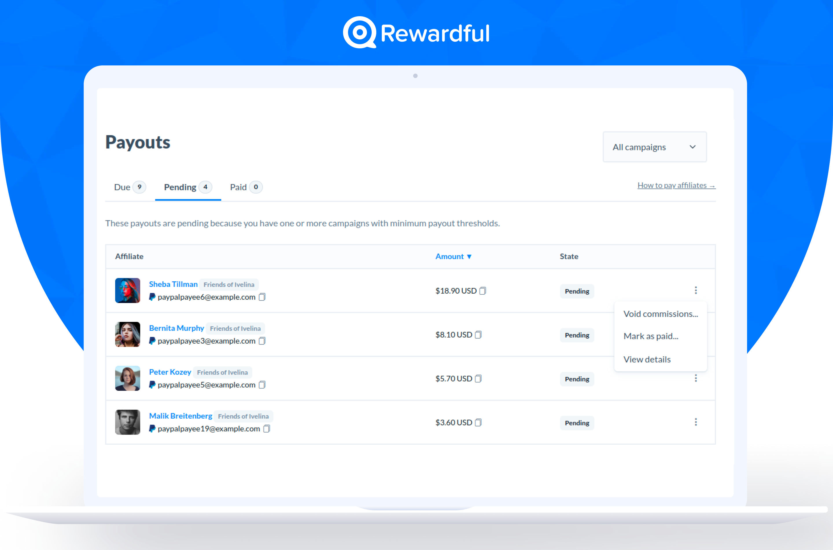 Rewardful screenshot & Video