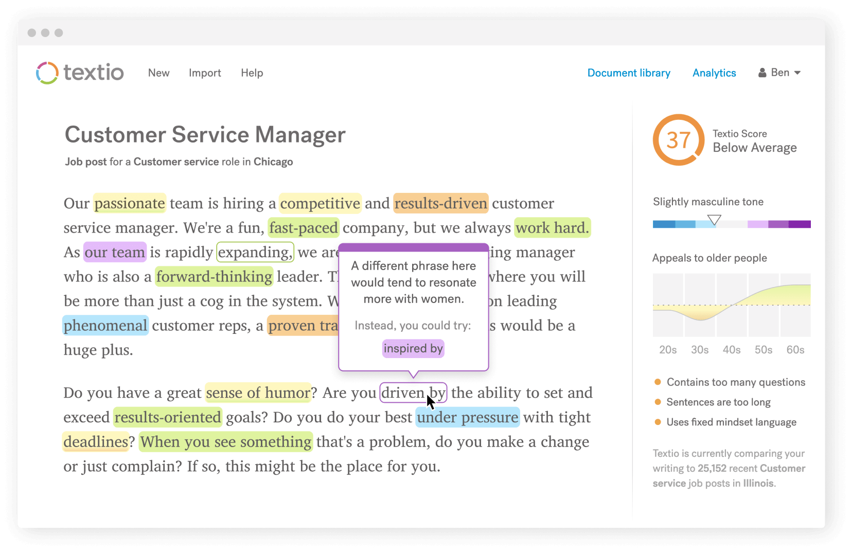 Textio screenshot & Video